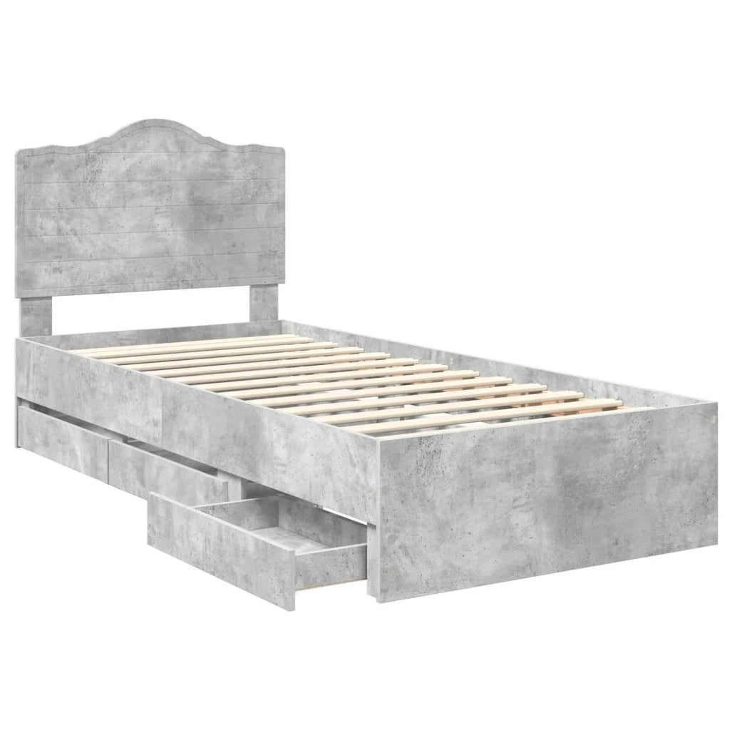 Letto singolo | Letto per adulti | Struttura del letto con cassetto Grigio Cemento 75 x 190 cm