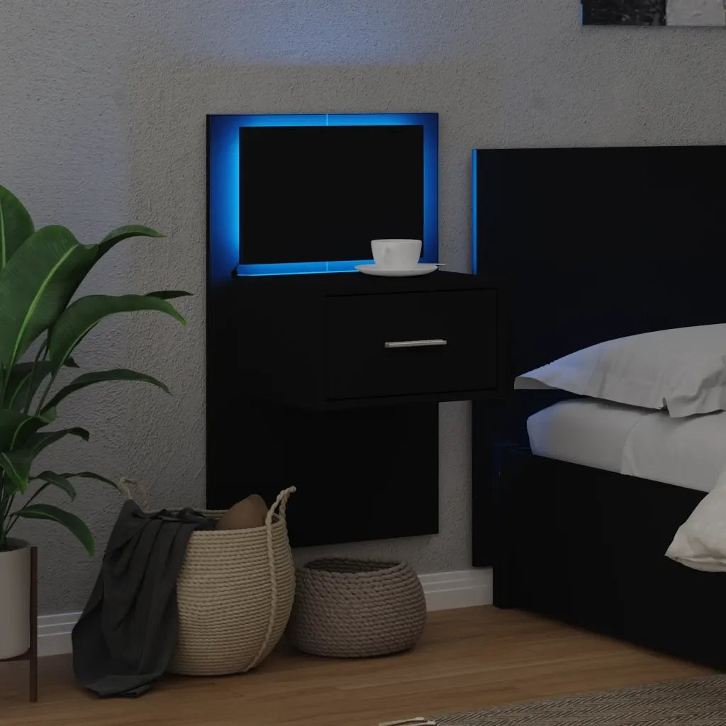Comodino a Parete con Luci LED Nero 848159