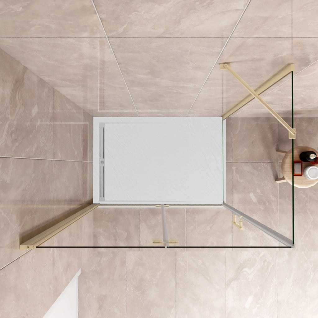 185 cm Box Doccia Angolare 120x80 cm Porta Battente Pieghevole 120 Parete Fissa 80 Vetro Temperato 6 mm Anticalcare Barra Stabilizzatrice da 45 cm Dorato Spazzolato