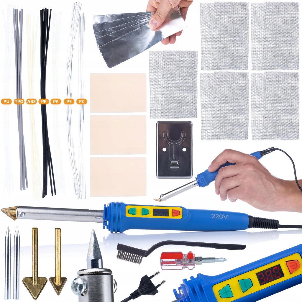 Saldatore per Plastica Blue Kong 120W RBK120W – Set Completo con Graffettatrice, 200 Graffette, 5 Reti, Cacciavite