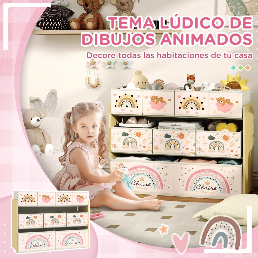 Organizzatore Giocattoli Bambini con 9 Cestini Estraibili ¨C Minimal ¨C Tessuto 93x30x70 cm Giallo