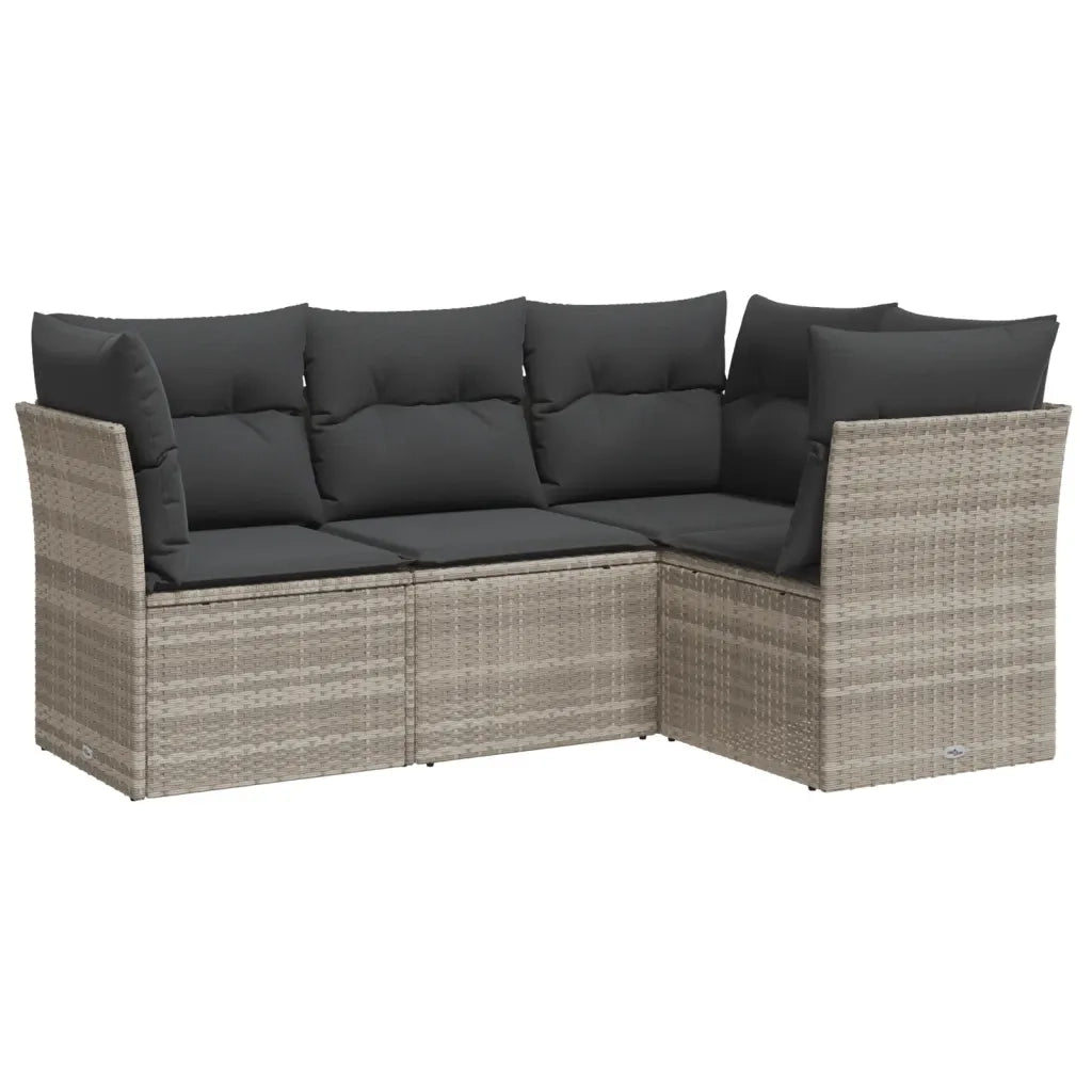 Set Divano da Giardino 4pz con Cuscini Grigio Chiaro Polyrattan