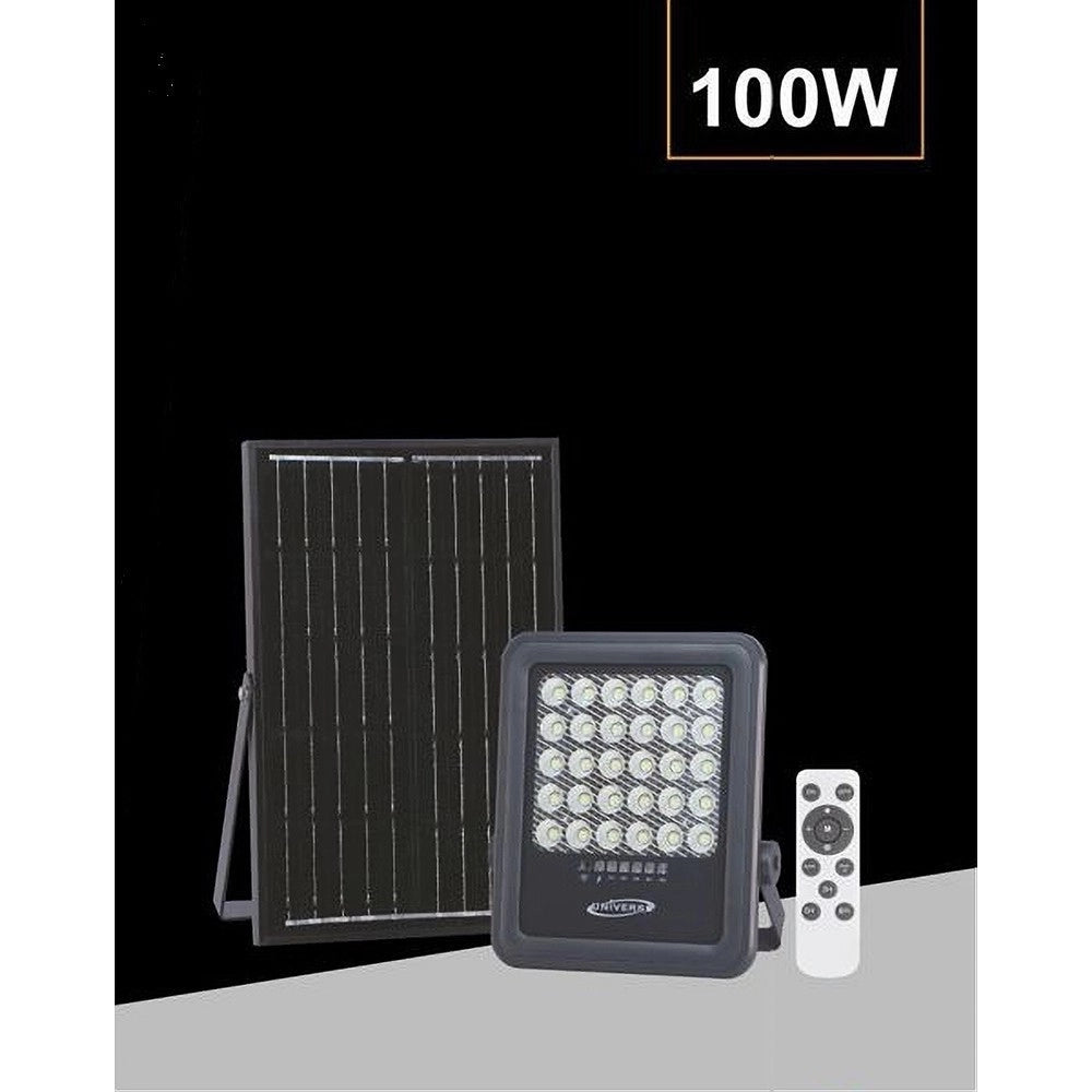 Trade Shop - Faro Led 100 Watt Con Pannello Solare Luce Naturale 4000k Telecomando Tk09-100w -