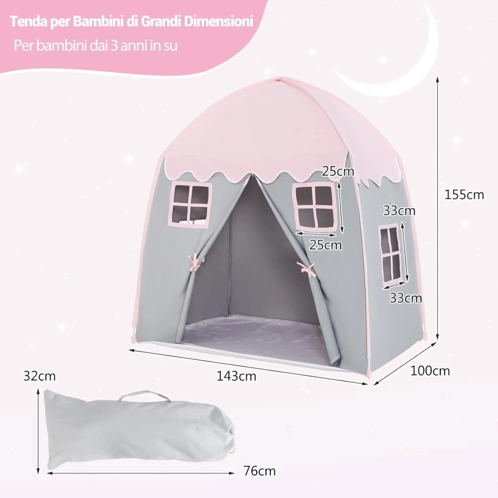 Tenda da Gioco per Bambini, Tenda per Cameretta con Borsa, Tappetino Antiscivolo, Design con Chiusura Lampo, Finestre Traspiranti, Ideale per Bambini e Bambine +3 Anni, Rosa