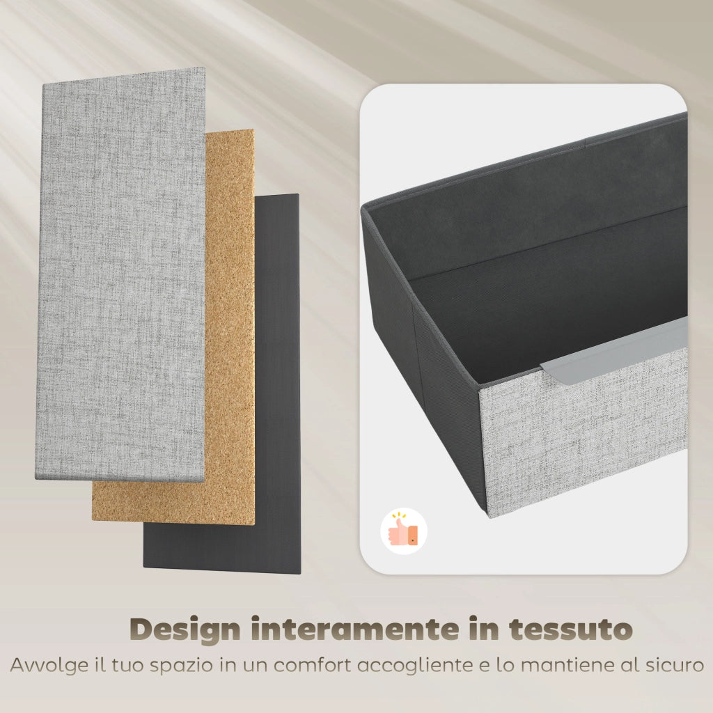 Cassettiera 4 Cassetti 60x36x88 cm con Rivestimento in Tessuto Effetto Lino in Acciaio Grigio