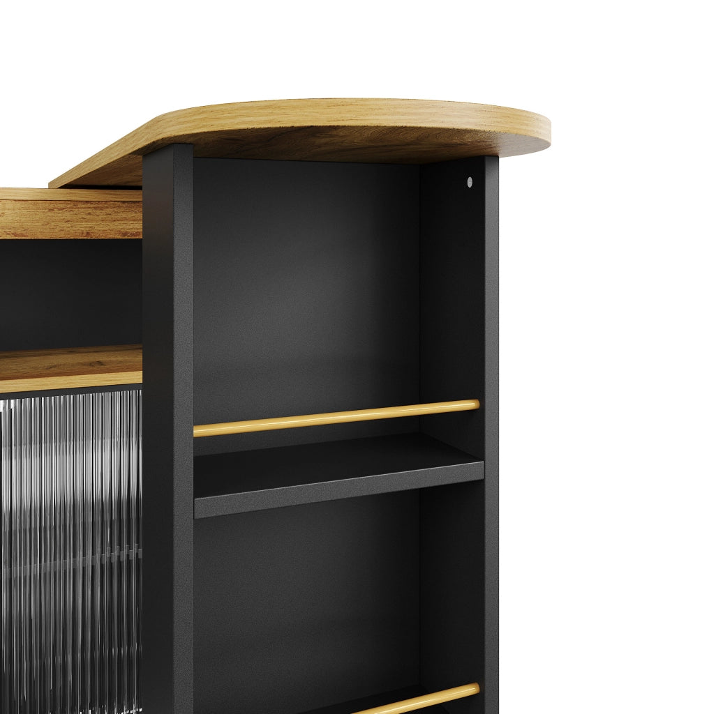 Tavolo bar 138-204x39x105 cm allungabile con contenitore e LED in MDF nero