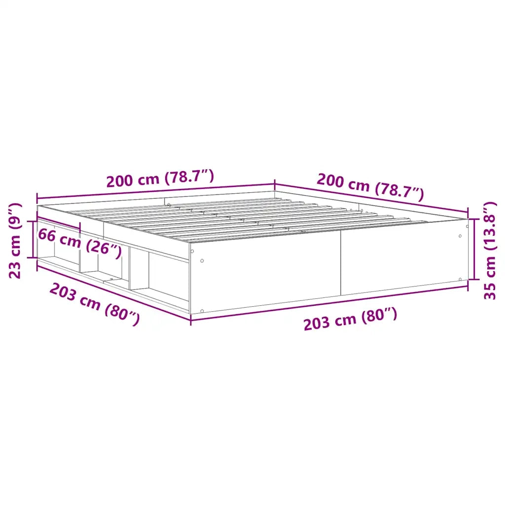 Giroletto senza Materasso-Struttura Letto Legno Antico 200x200 cm in Truciolato 660528