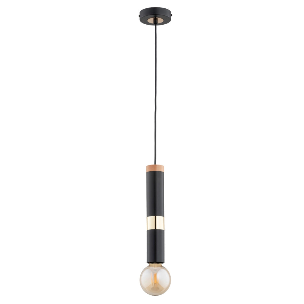 Lampada a sospensione GAMBIT Alfa nero-oro legno E27