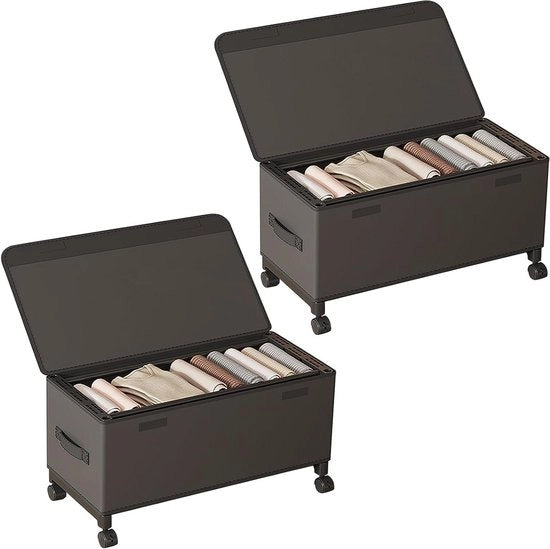 Commode da letto con ruote scatole pieghevoli da riporre sotto il letto con coperchio 2 pezzi (nero)