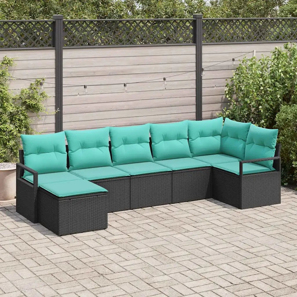 Set di divani con cuscino 7 pcs Nero polyrattan 3346476