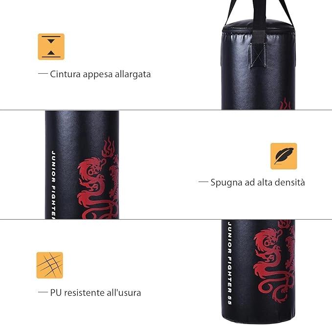 Set da Boxe con Sacco Pieno, Guanti, Catena e Corda per Saltare, Box Portatile per Bambini, Esercizio Fisico