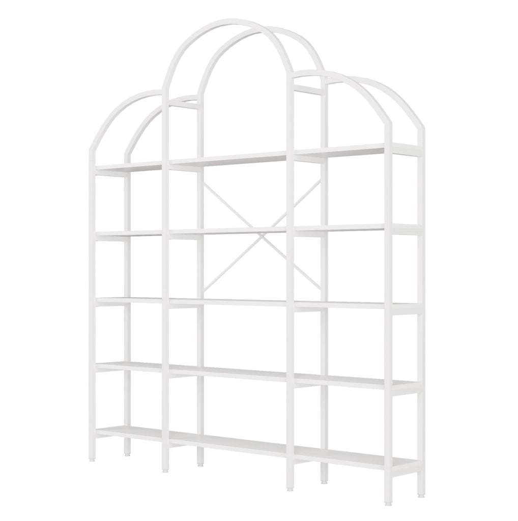 Scaffale 170x26x190 cm a 5 ripiani con decorazione a nuvola in MDF e metallo bianco