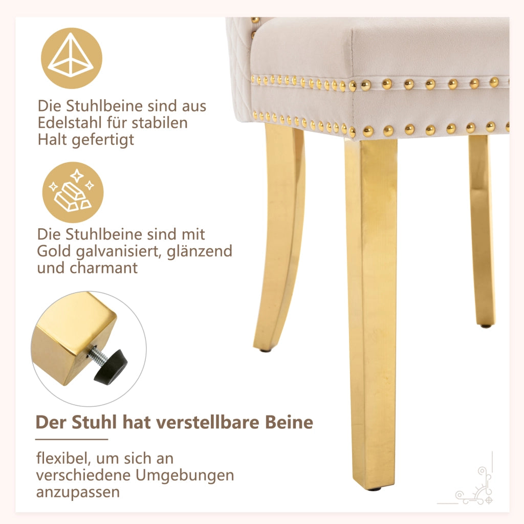 SEDIA da pranzo in velluto beige con gambe in acciaio inox dorato 50.5x45x95 cm