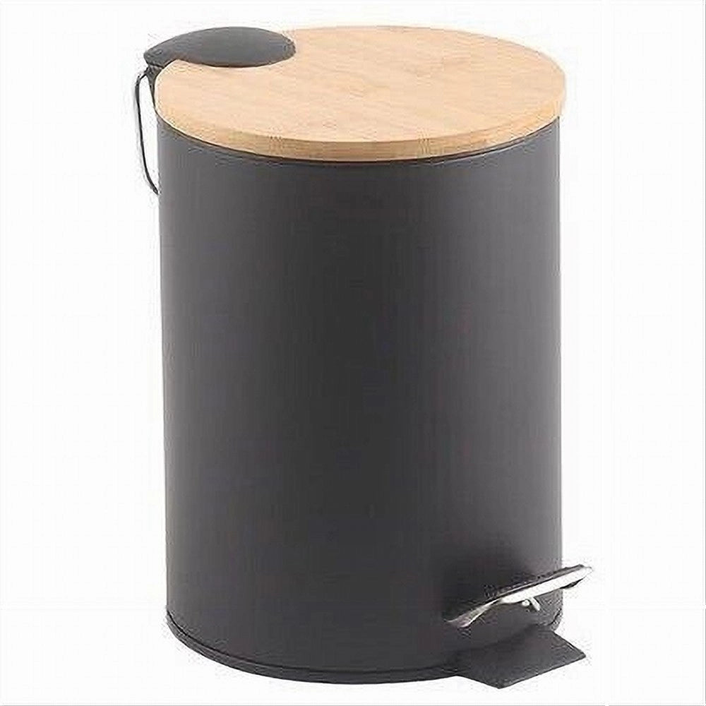 Trade Shop - Pattumiera Acciaio A Pedale 5 Litri Bidone Cestino Spazzatura Nero Legno 87458 -