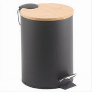 Trade Shop - Pattumiera Acciaio A Pedale 5 Litri Bidone Cestino Spazzatura Nero Legno 87458 -