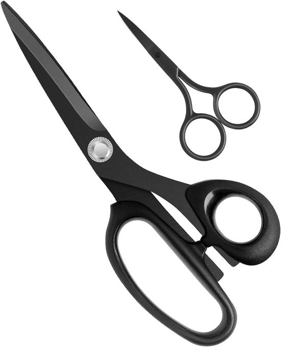 Scaletta per taglio pelle mancina 21 cm - Scaletta da sarto con lama in acciaio inossidabile nera (9 cm piccola forbice per ricamo)