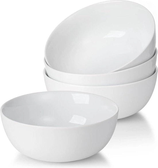 Set di piatti ceramici da dessert e da colazione - 4 pezzi - 600 ml - Porcellana bianca
