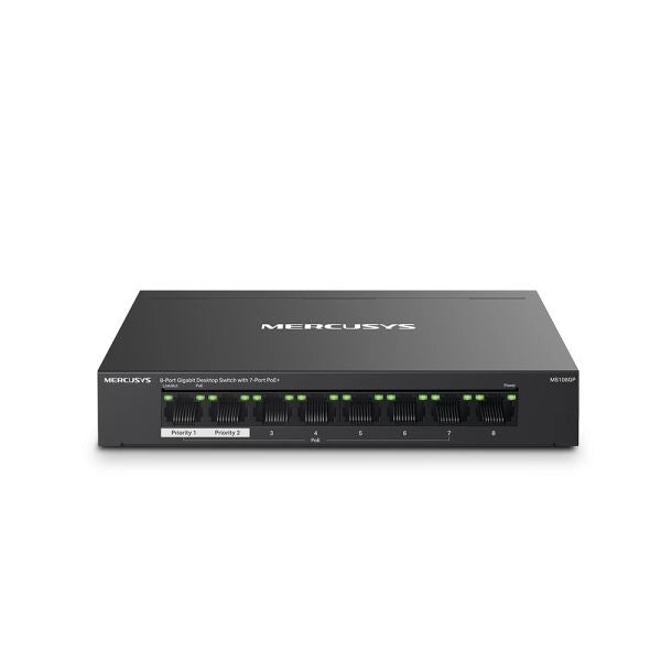 Switch desktop ms108gp unmanged poe 8p gigabit rj45 7poe+ fino 65w