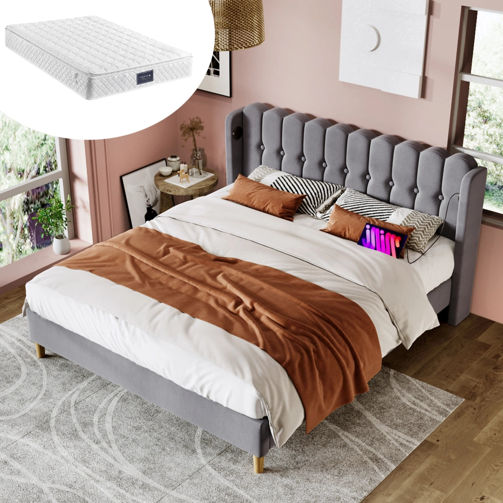 letto imbottito lino grigio 140 x 200 cm