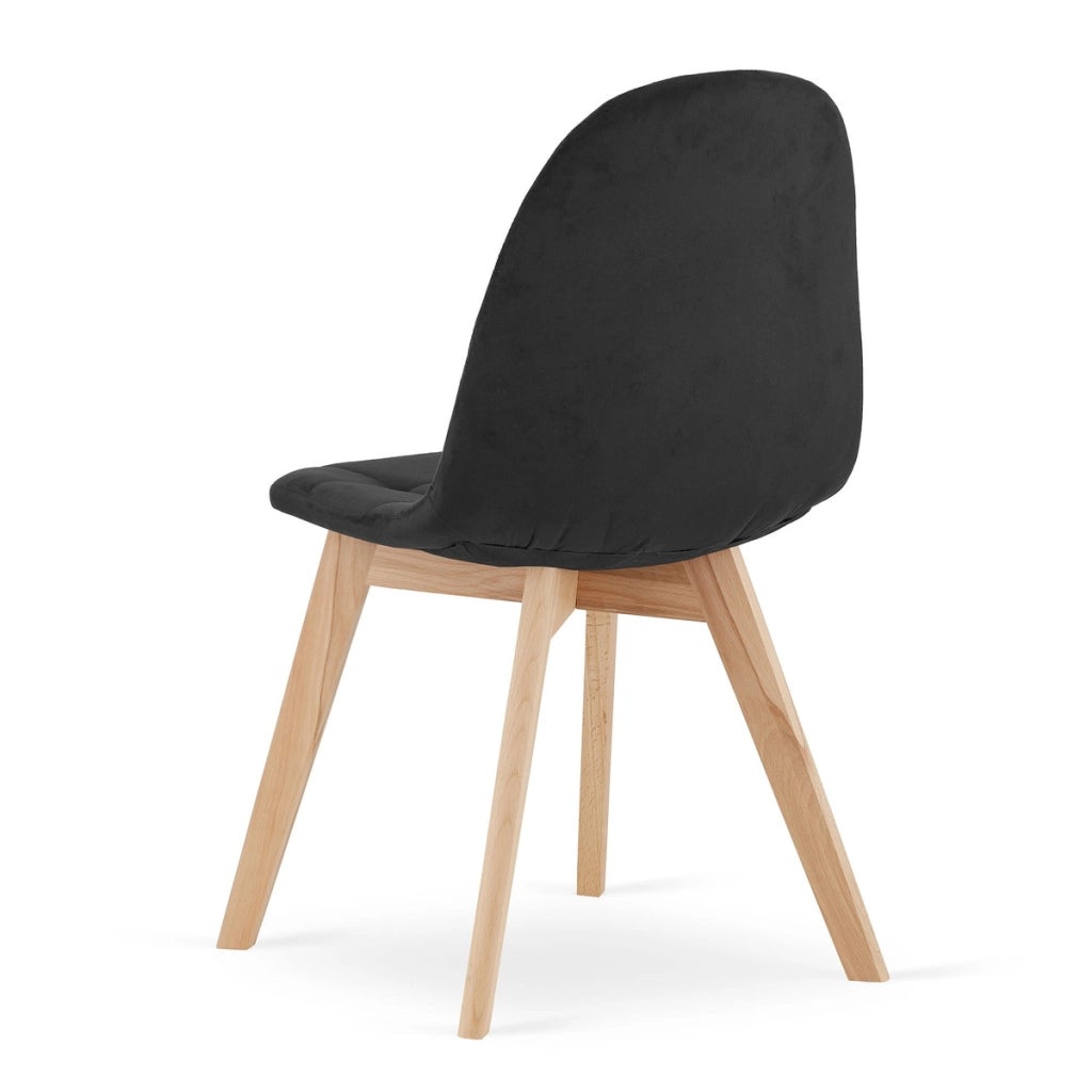 Sedia Bora in velluto nero con gambe in faggio