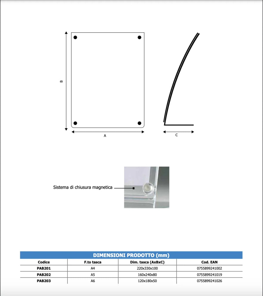 Porta avvisi da banco magnetico in Plexi profilo curvo Monofacciale - A5 Verticale