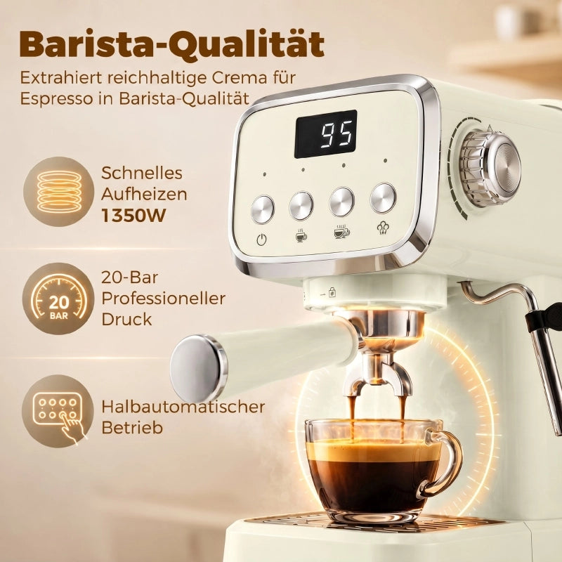Macchina per caff¨¨ espresso con portafiltro da 20 bar, dotata di montalatte e serbatoio dell'acqua rimovibile da 1,2 litri.