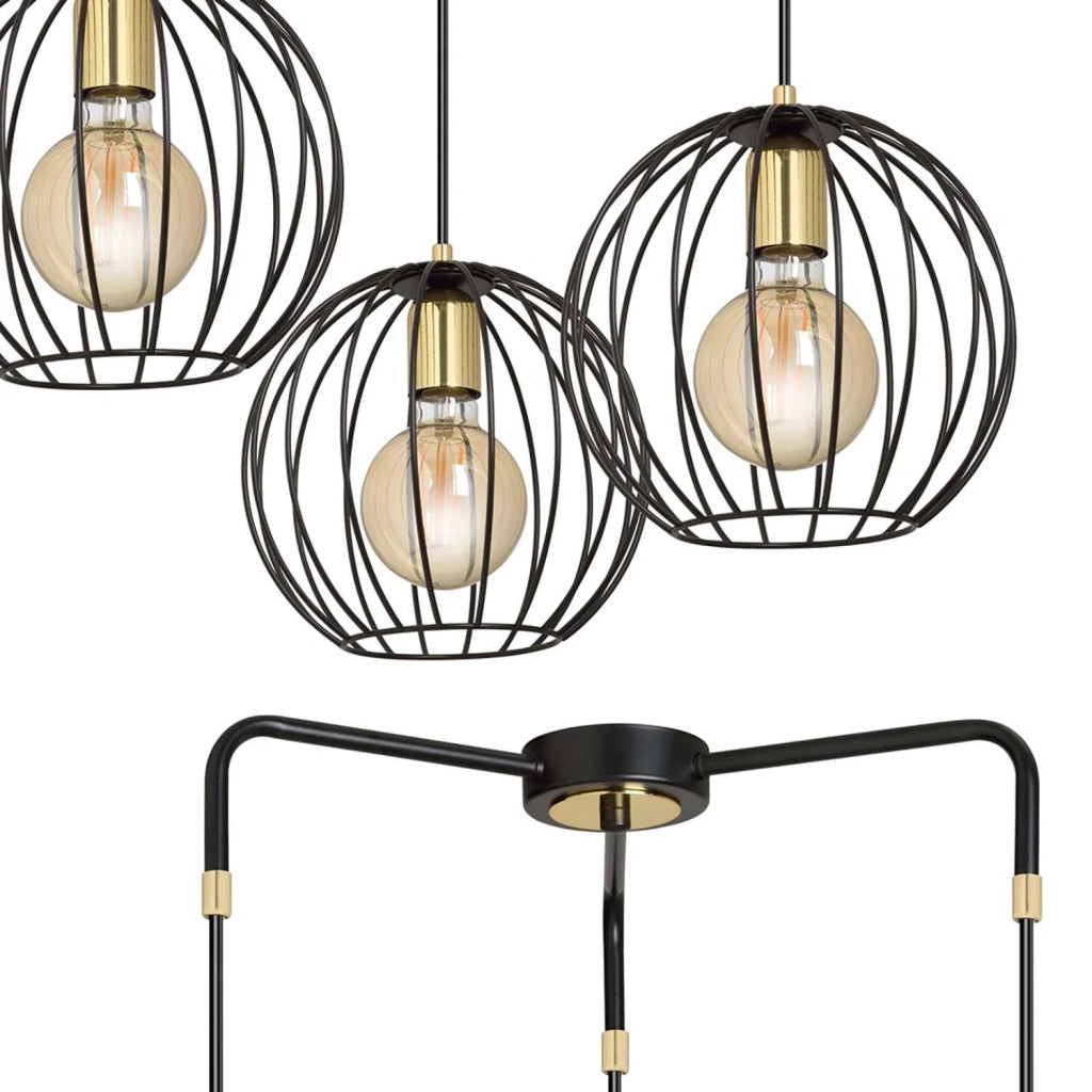 Lampadario Contemporaneo Omoikane Acciaio Nero 3 Luci E27 Ip20