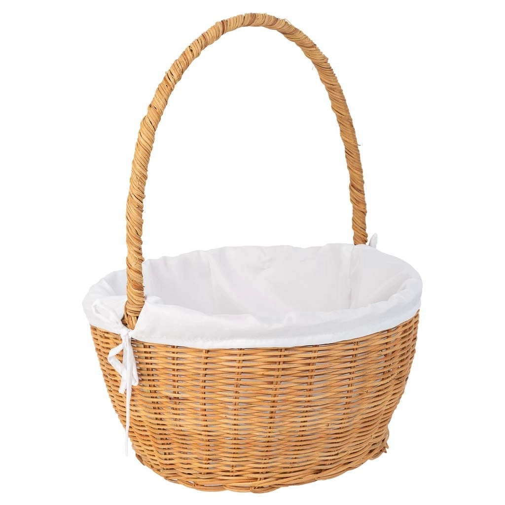 Cesto tondo in midollo con fodera marrone 28x28x15-33h