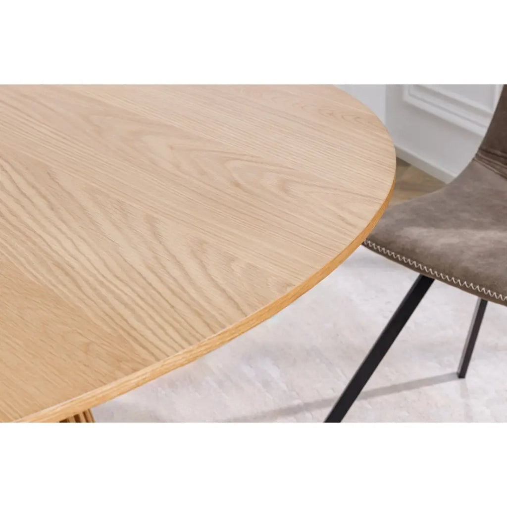 Tavolo da pranzo KANOVA 120 cm – Piano rotondo in rovere chiaro e piede centrale design – Stile contemporaneo