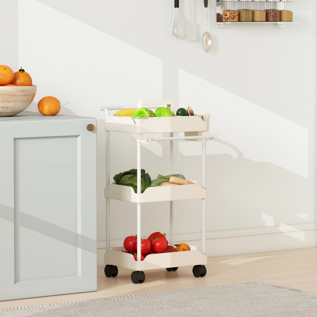 Carrello Ausiliario 3 Ripiani con Ruote ¨C Xylo ¨C Bianco con Cestini Estraibili