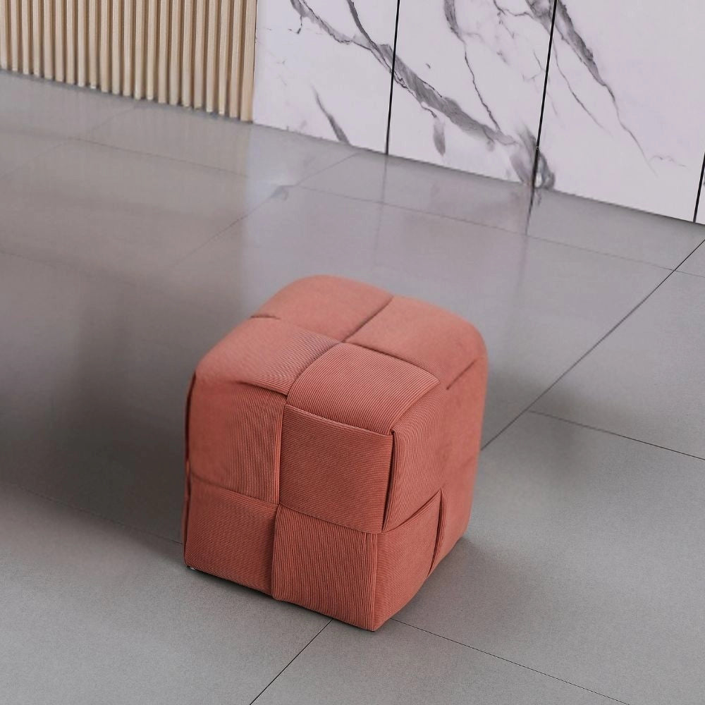 Pouf quadrato colore mattone tessuto effetto intrecciato Den 39x39x39H