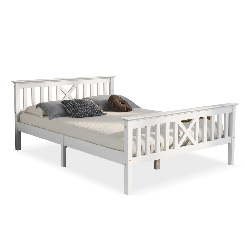 Letto matrimoniale in legno composto da struttura con rete a doghe, letto in legno con testiera - 140 x 200 cm, pino massello, letto per bambini, lett