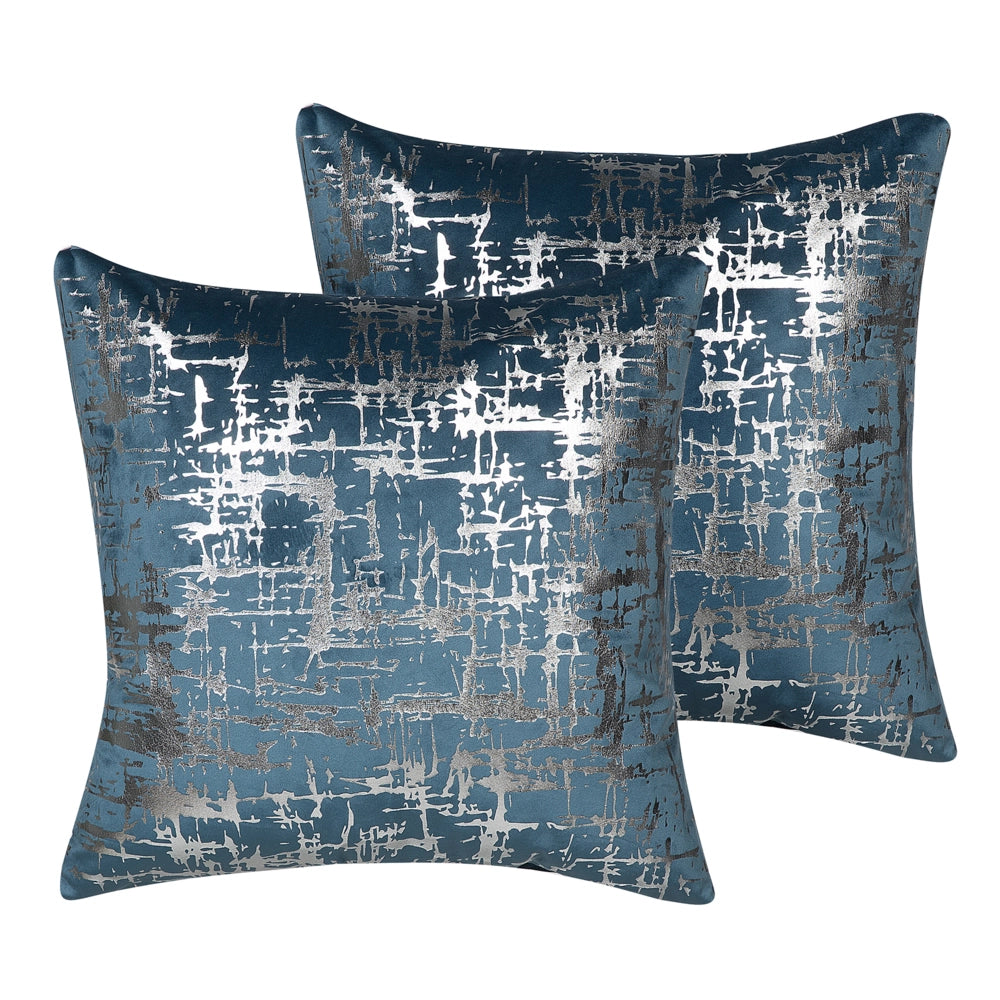 Set di 2 cuscini decorativi Velluto blu Argento effetto craquelé 45 x 45 cm Motivo stampa Accessori arredamento glamour