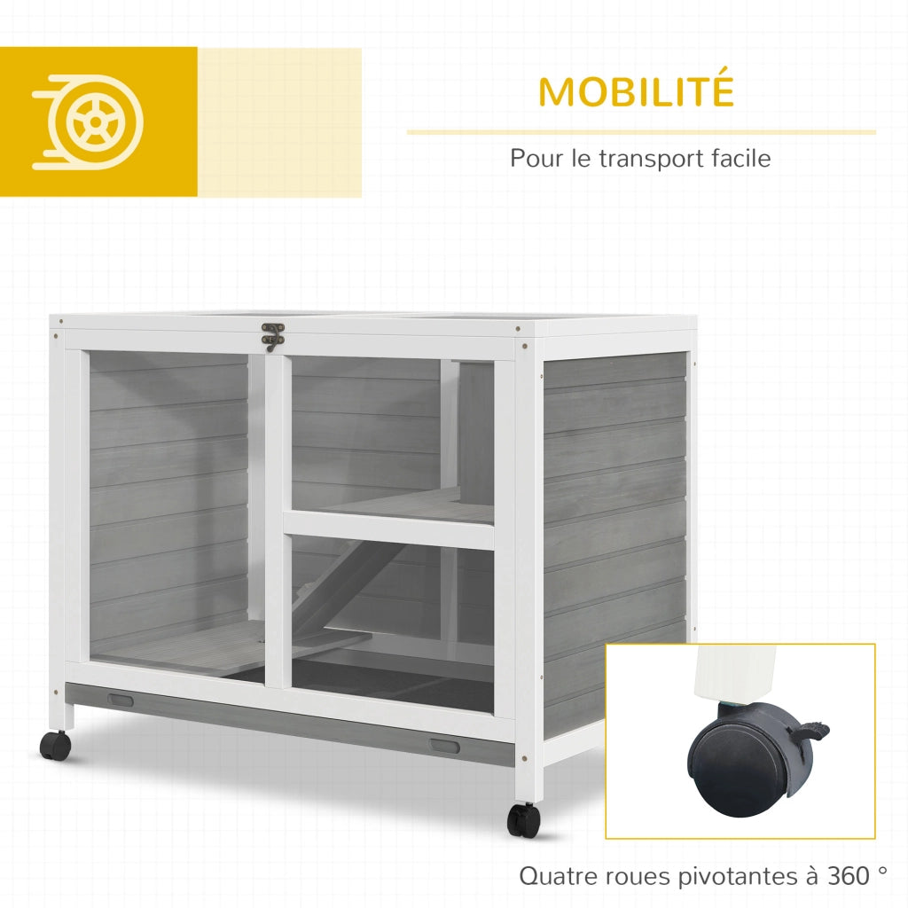Casetta per conigli a 2 piani in legno massello con ruote ¨C Minimal ¨C 91,5x53,3x73 cm grigio