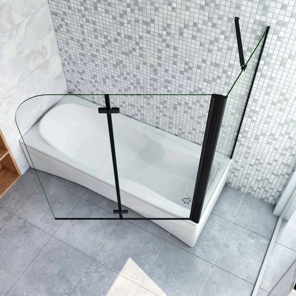 Parete Doccia 100xH.140cm Sopravasca Angolare 2 Ante Pieghevoli con Parete Laterale 65cm Vetro Temperato 6 mm Trasparente Anticalcare Nero Opaco