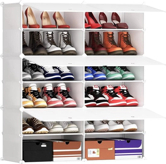 Organizzatore multifunzionale di scarpe modulo rimovibile parete divisoria metallo plastica 2x6 bianco latte