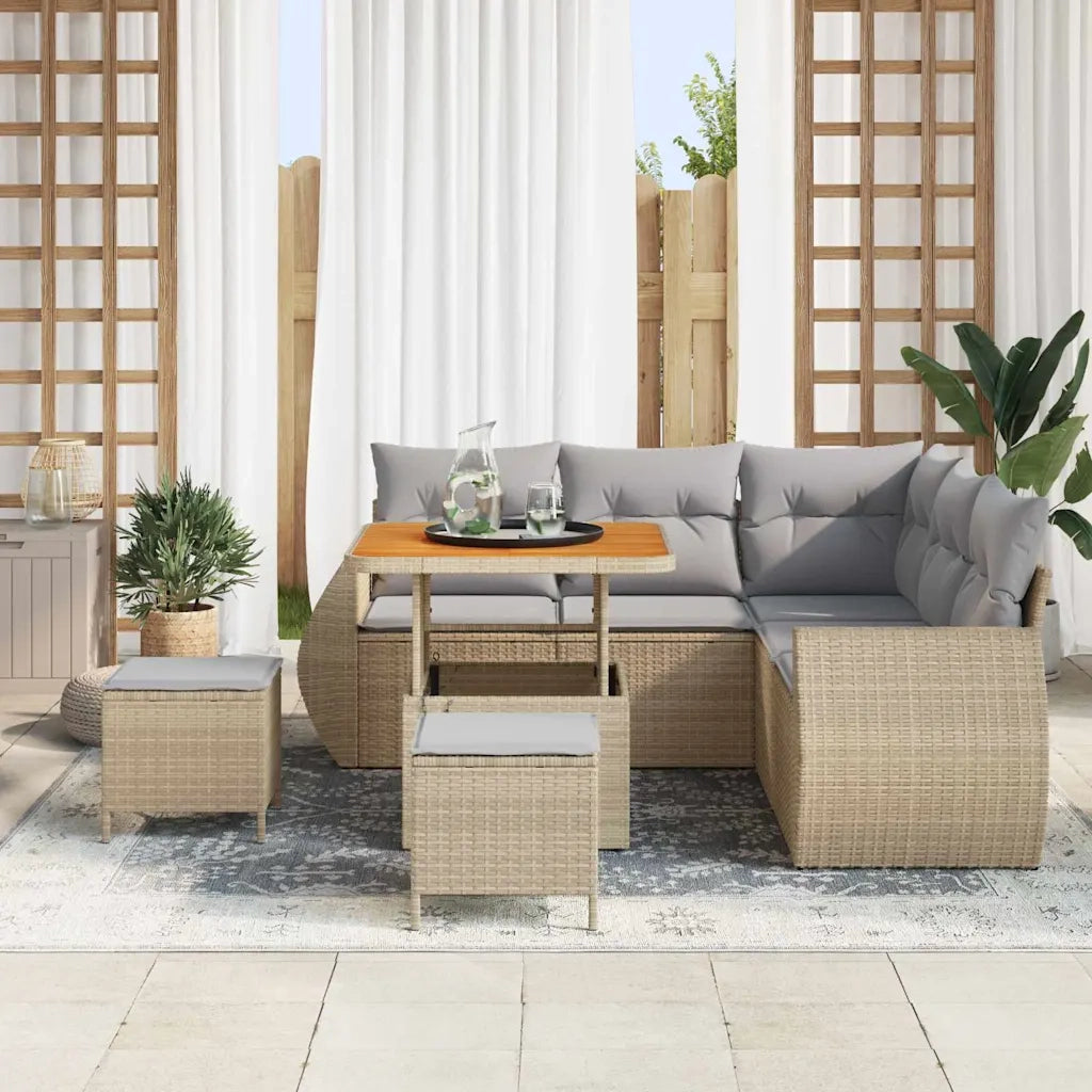 Set Divano da Giardino 8 pcs Beige e Grigio Chiaro polyrattan