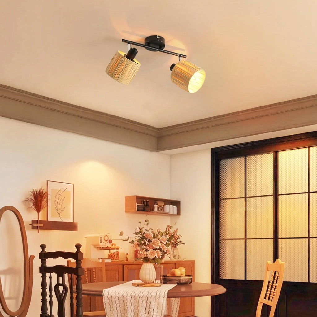 ZMH Faretto da soffitto 2 fiamme E14 Nero Naturale Lampada da soffitto Carta Soggiorno