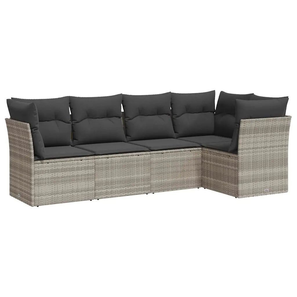 Set Divano da Giardino 5pz con Cuscini Grigio Chiaro Polyrattan
