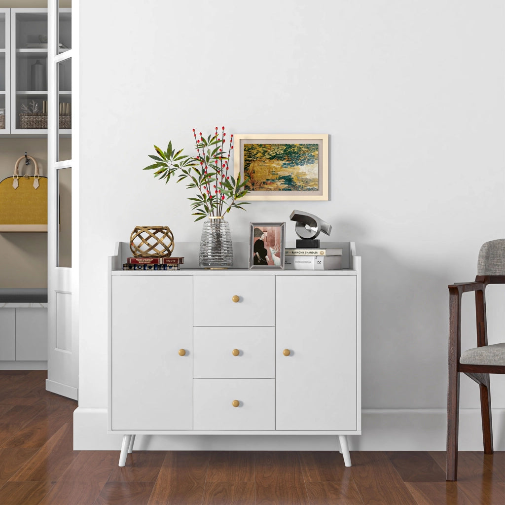 Credenza Moderna con 3 Cassetti e 2 Ante ¨C Minimal ¨C Bianco 90x32x80 cm