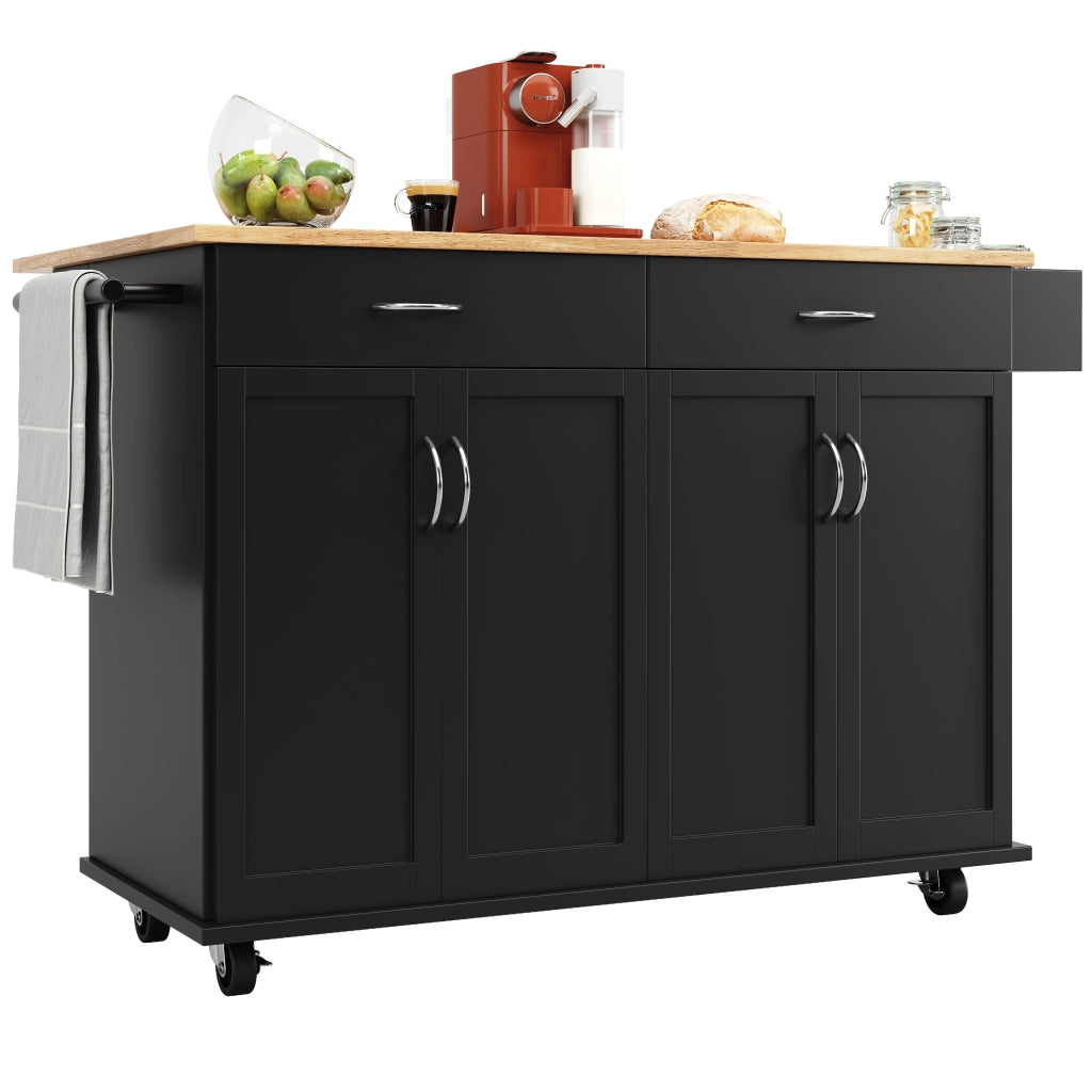 OKWISH Carrello da cucina con 2 cassetti, piano ribaltabile, portaasciugamani e ruote, MDF, 106 x 50 x 90.5 cm, nero