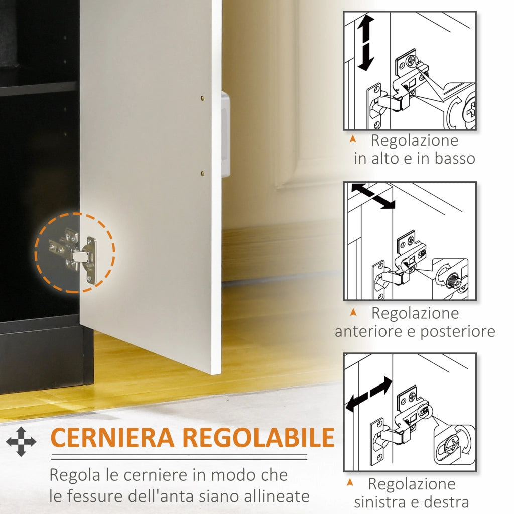 Mobiletto con Cassetto di Legno, con Ripiano Regolabile, Mobiletto da Cucina Salvaspazio, Soggiorno e Anticamera, in Legno MDF, 60x40x90cm, Bianco e Nero