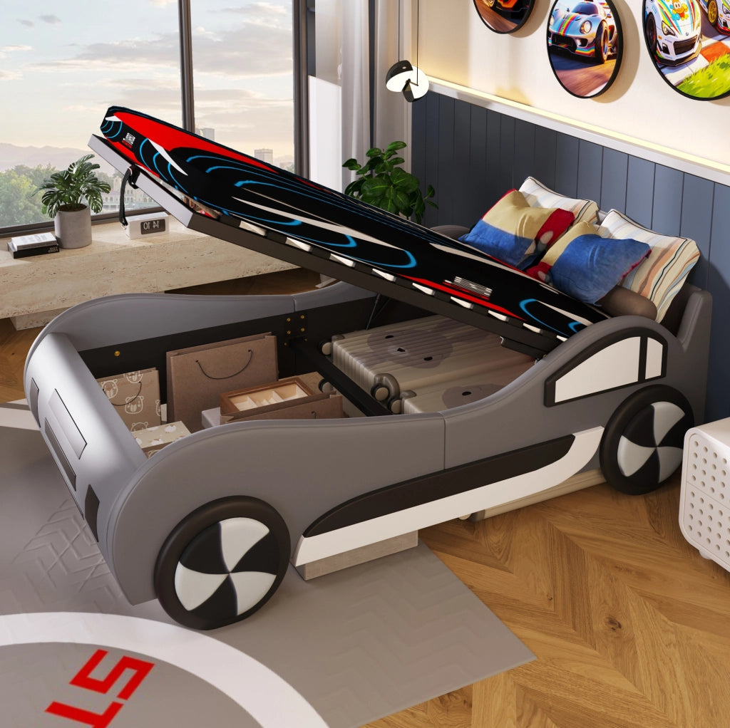 Letto per bambini a forma di auto 90x200 cm con rete e vano contenitore