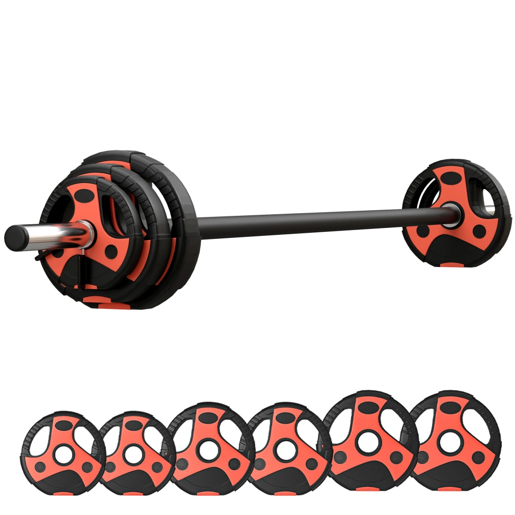 Set Bilanciere e Dischi da 20kg ¨C zephmum ¨C Nero e Rosso, Impugnatura PU Antiscivolo, ?17x140 cm