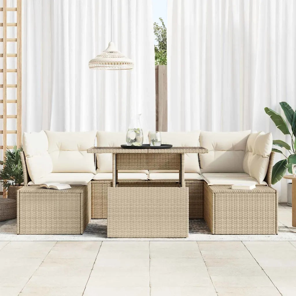 Set Divano da Giardino con cuscino 7 pcs Beige e Crema 3357854