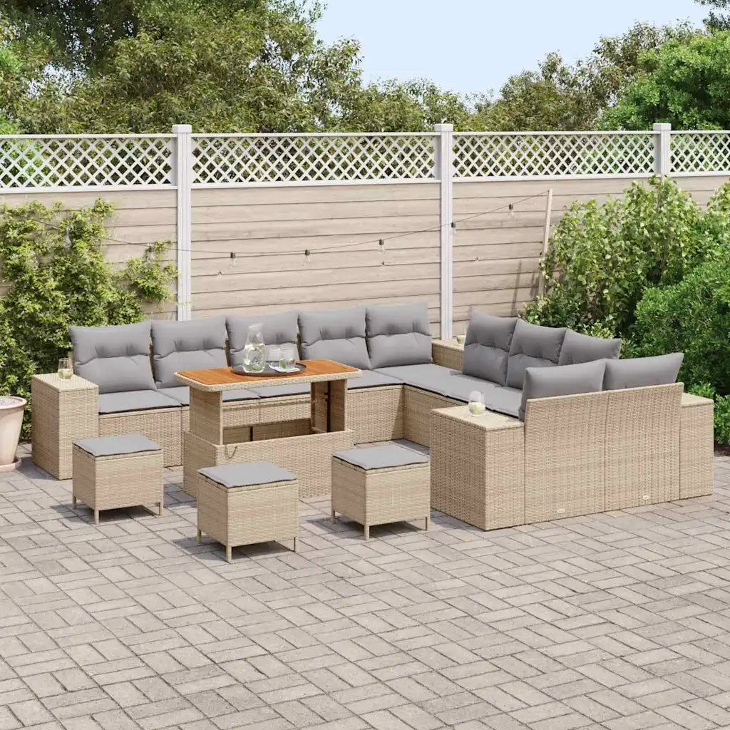 Set Divano da Giardino con cuscino 14 pcs Beige polyrattan 3362072