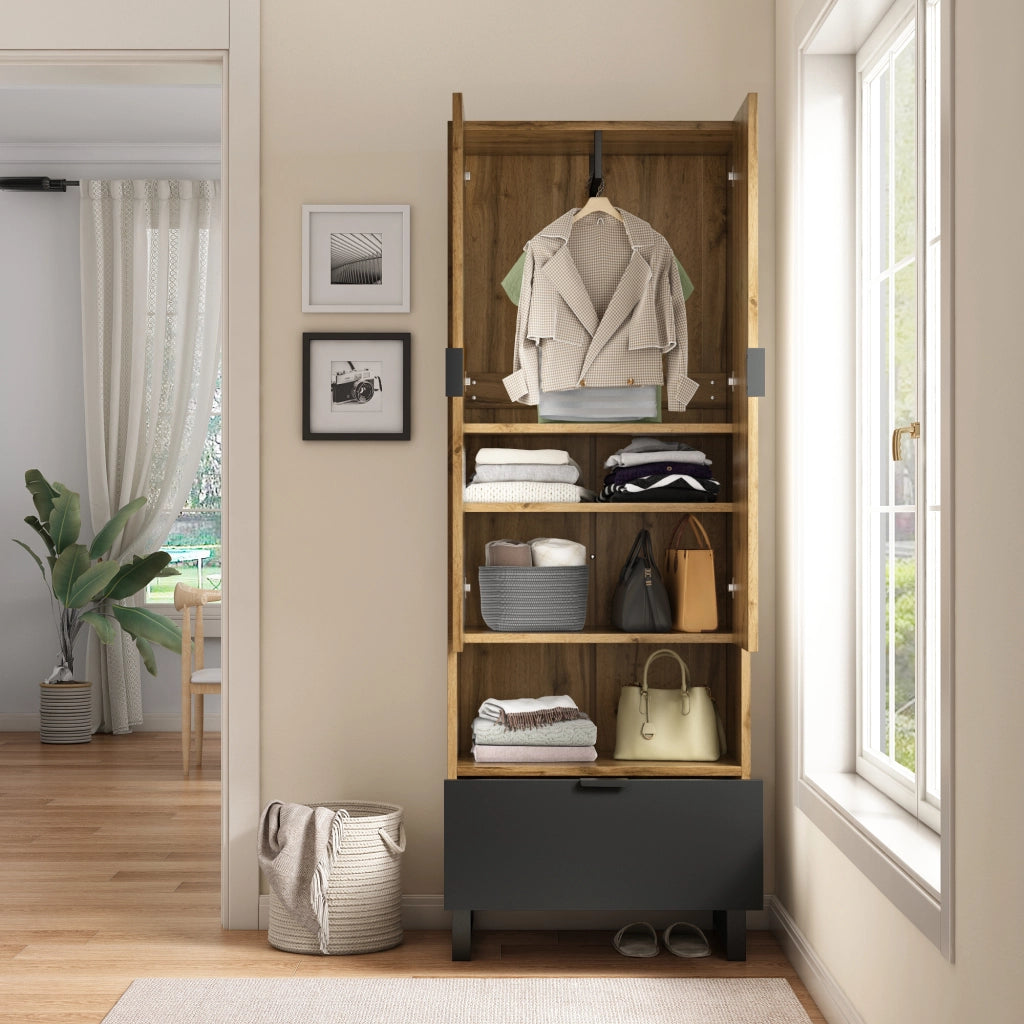 Armadio con Cassetto e Ripiani Regolabili e Appendiabiti ¨C MINIMAL ¨C Bianco