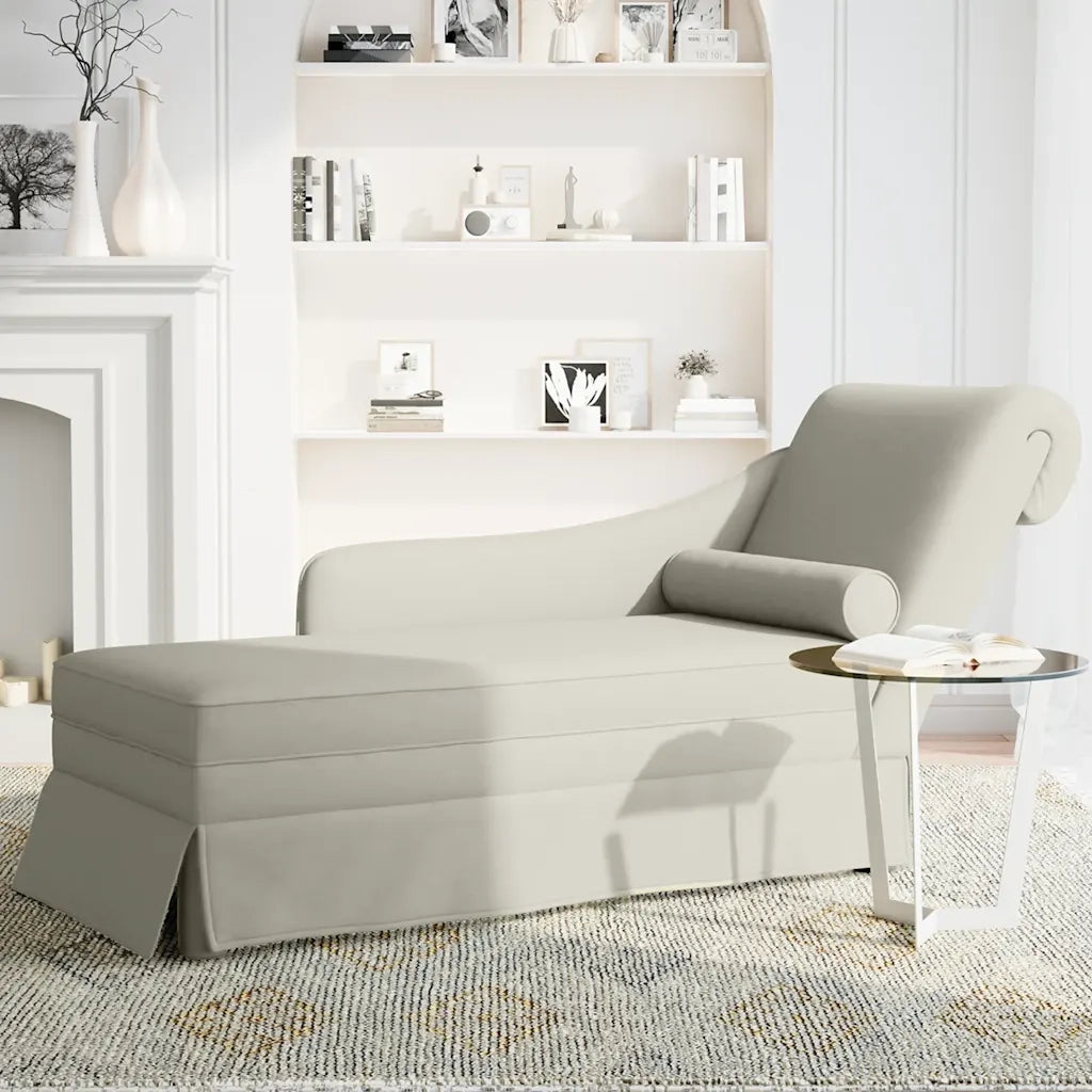 Sdraio con Capezzale e Bracciolo Destro in Velluto Crema 4009789