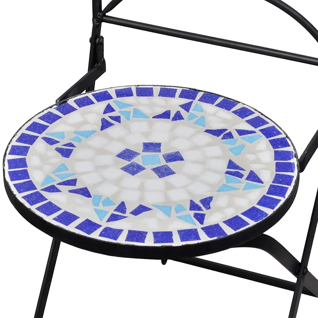 Set da Bistrot 3 pz | Set Salotto da Giardino in Piastrelle di Ceramica Blu e Bianco