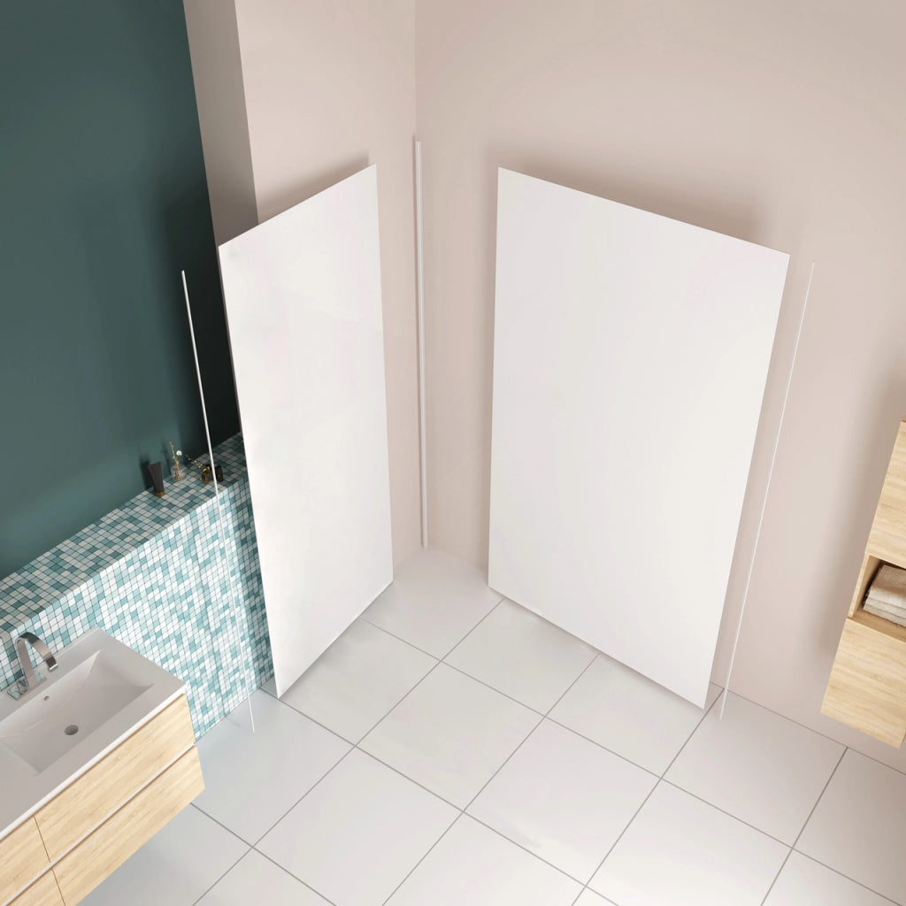 H.210 cm Pannello Doccia ad Angolo 90x100 cm Realizzato in Alluminio da 3 mm con Profili Finitura Bianco Opaco per Rivestimento Parete Bagno